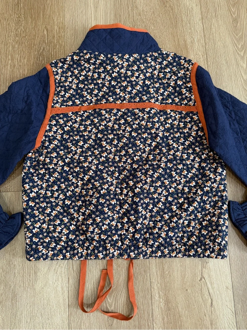 NWT Forte Quilted Floral Zip Jacket in Navy Size Small